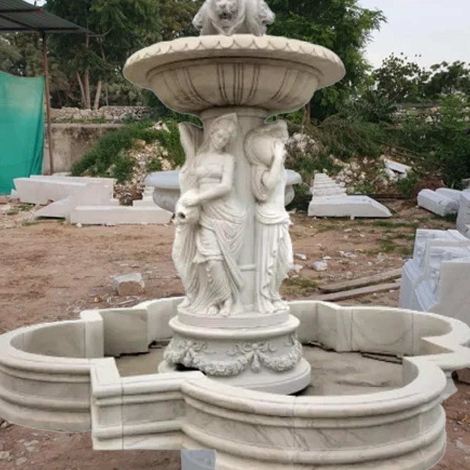 Stone Fountain With Sculpture